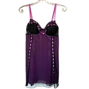 Ambrielle Black and Purple Babydoll Chemise  Size M